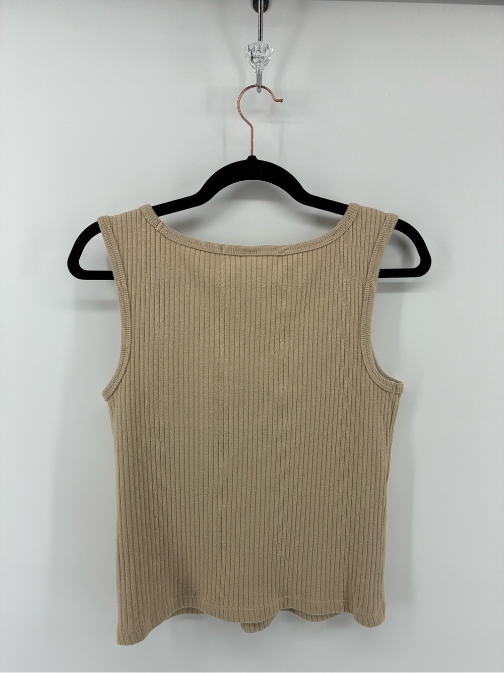 Ribbed V-Neck Tank Top in Beige - Picture 4 of 6